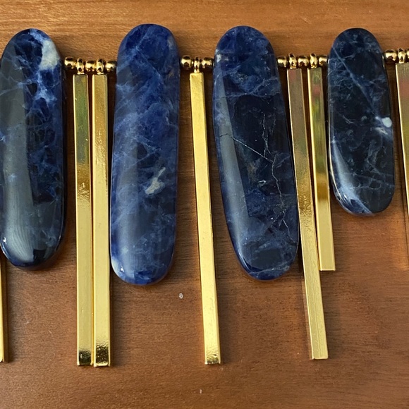 Gemma Redux gold tone necklace with blue “stones” - Picture 5 of 10